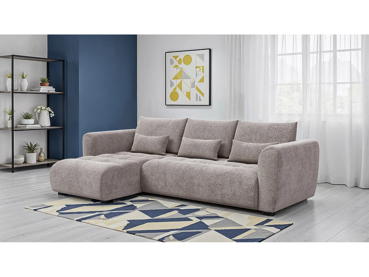 Canapé d'angle 4 places SORENO, tissu beige