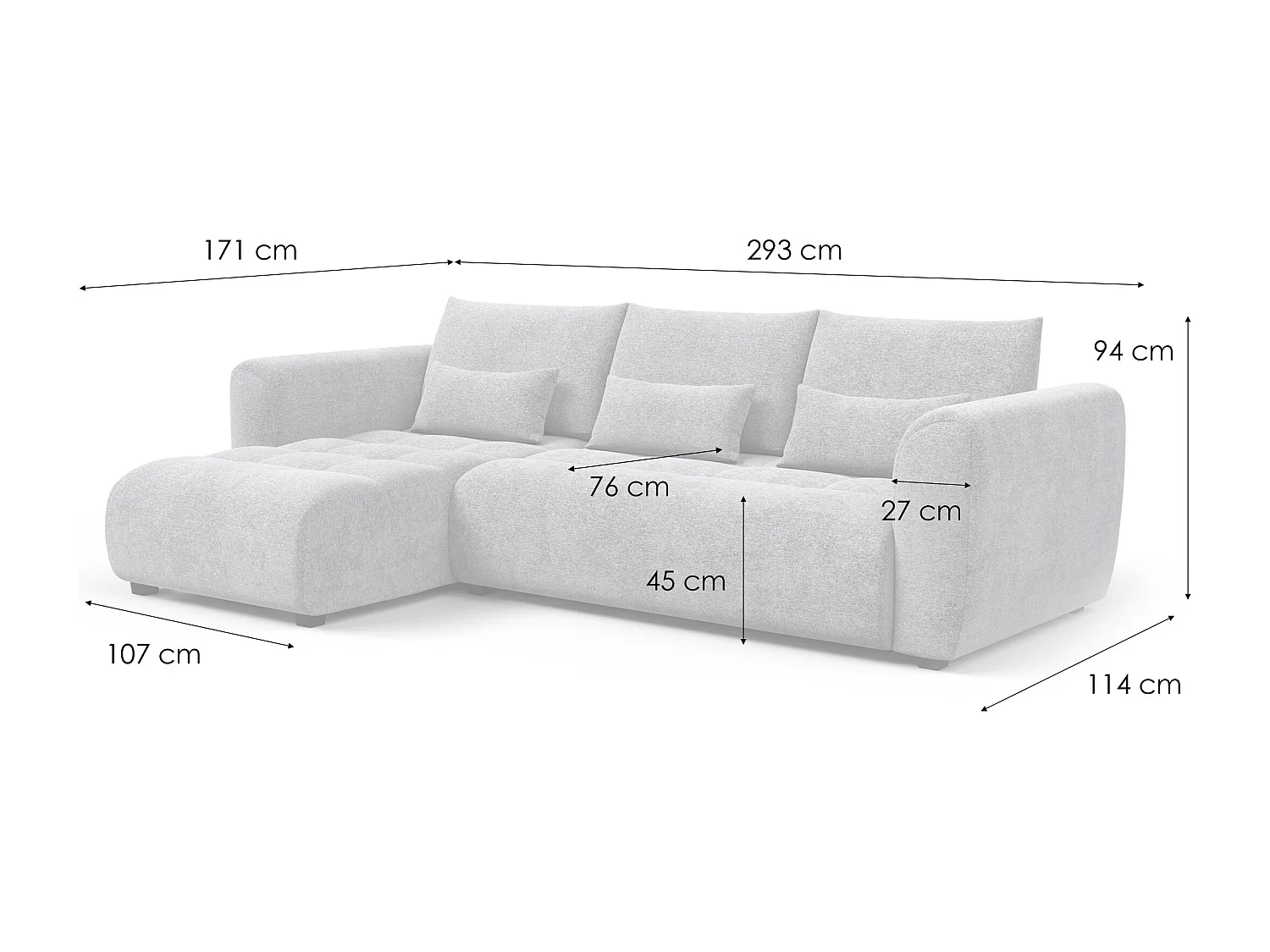 Canapé d'angle 4 places SORENO, tissu beige