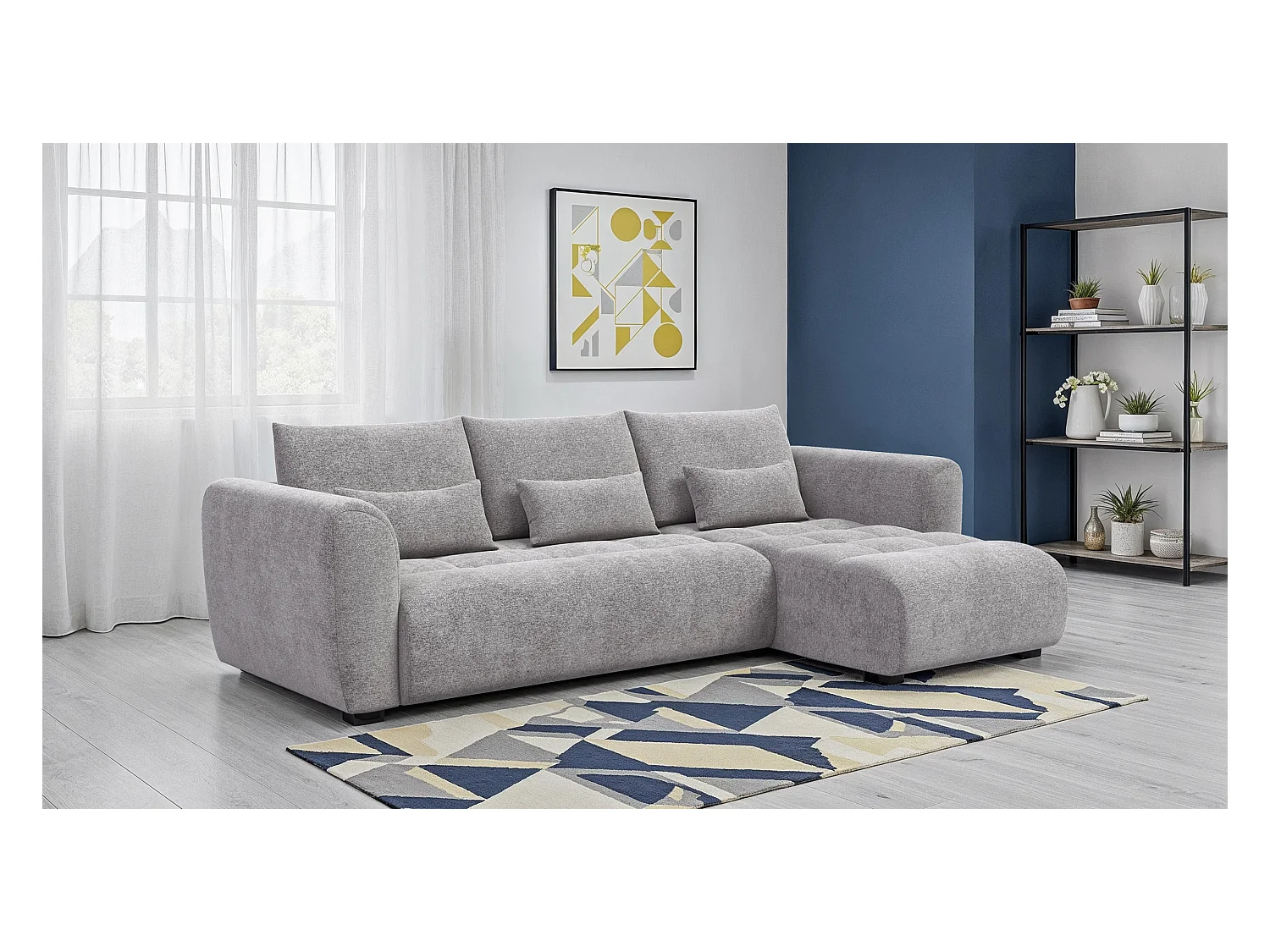 Canapé d'angle 4 places SORENO, tissu gris