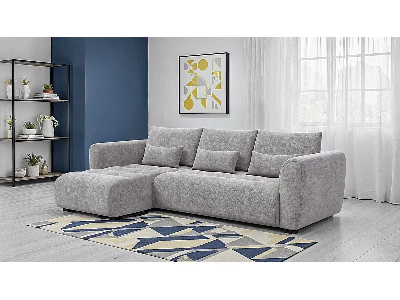 Canapé d'angle 4 places SORENO, tissu gris