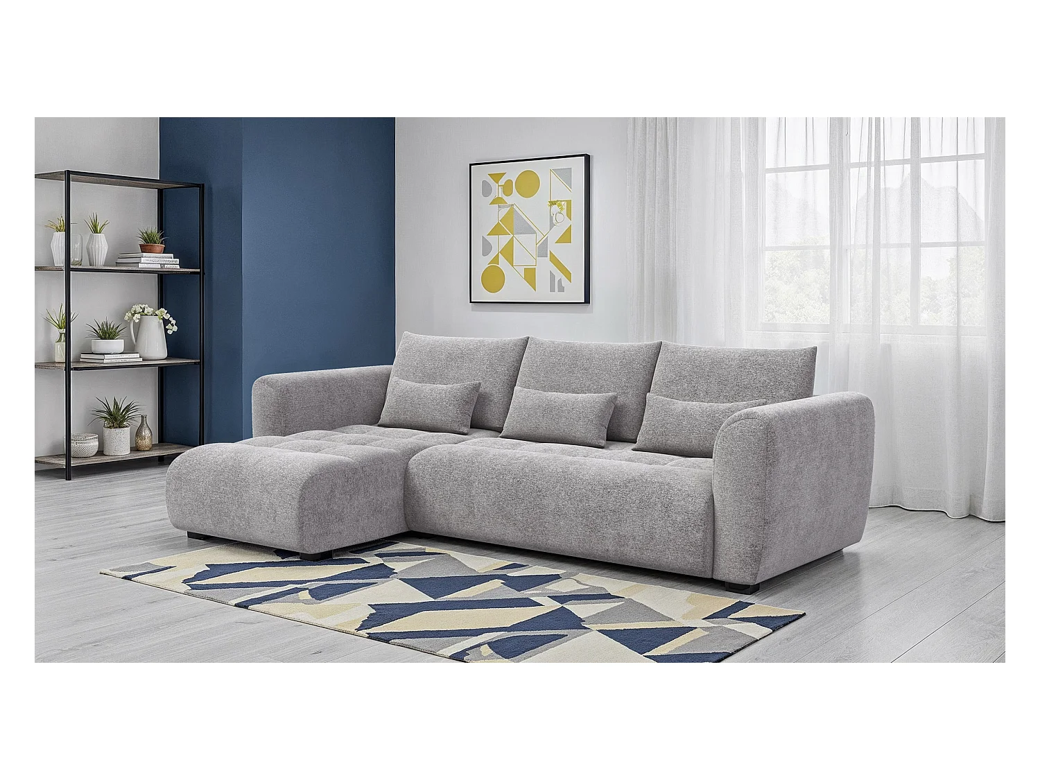 Canapé d'angle 4 places SORENO, tissu gris