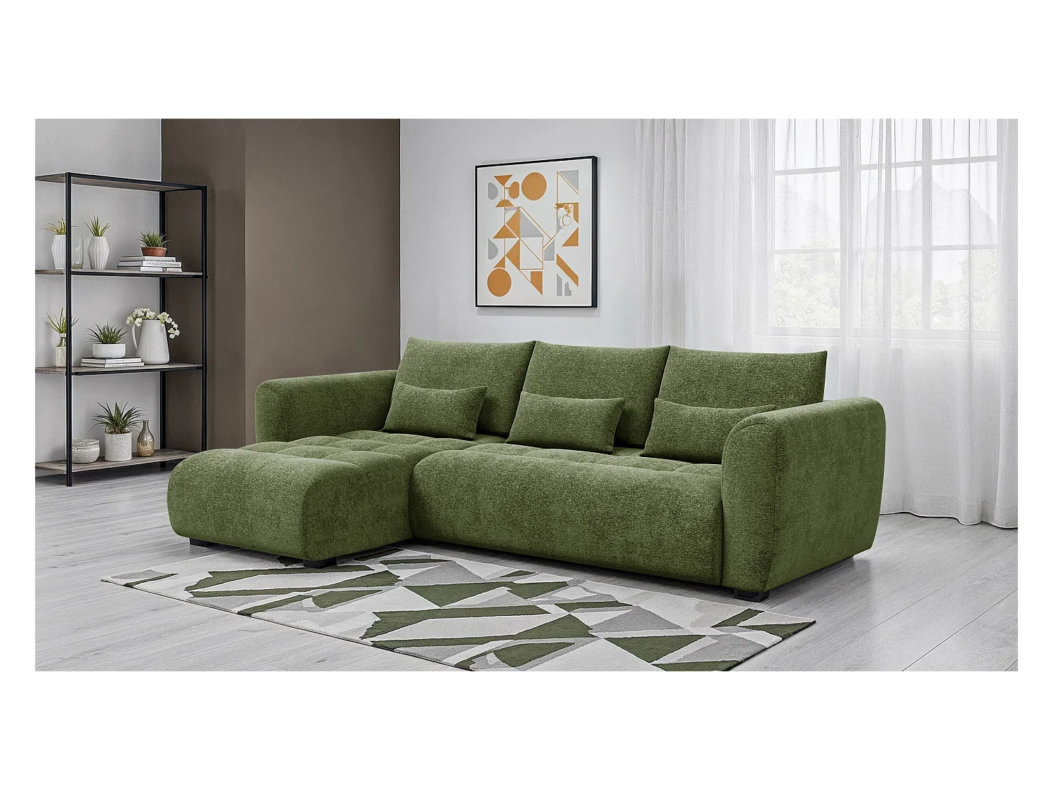 Canapé d'angle 4 places SORENO, tissu vert