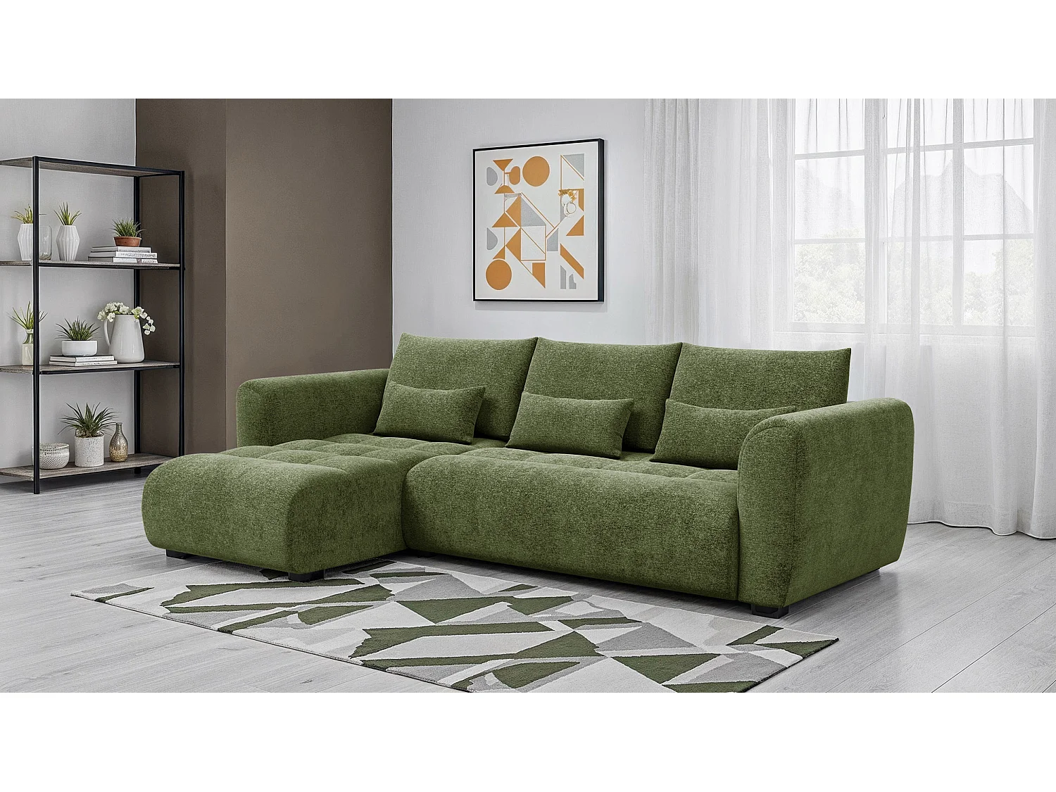 Ecksofa 4-Sitzer links SORENO, dunkelgrün