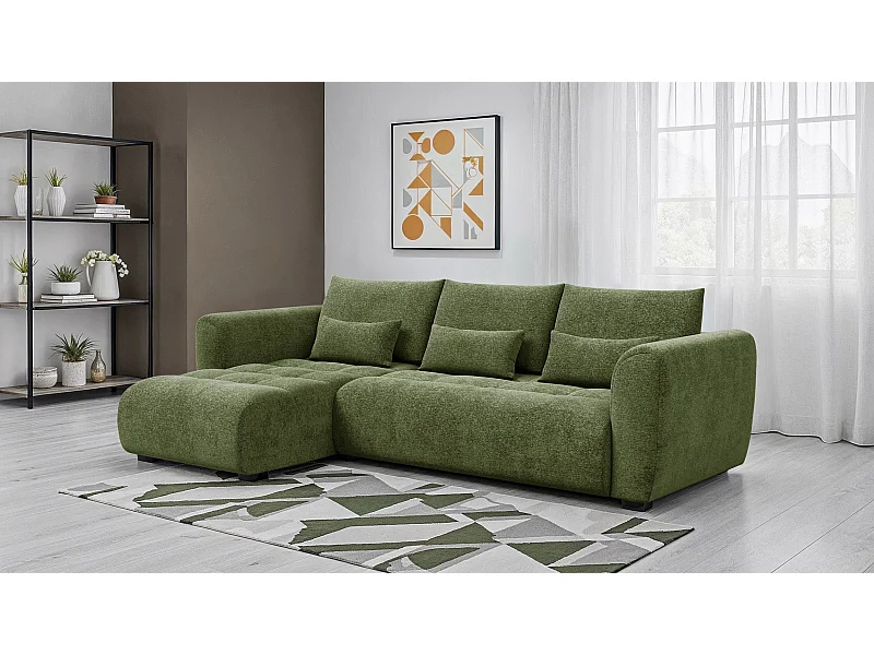 Canapé d'angle 4 places SORENO, tissu vert