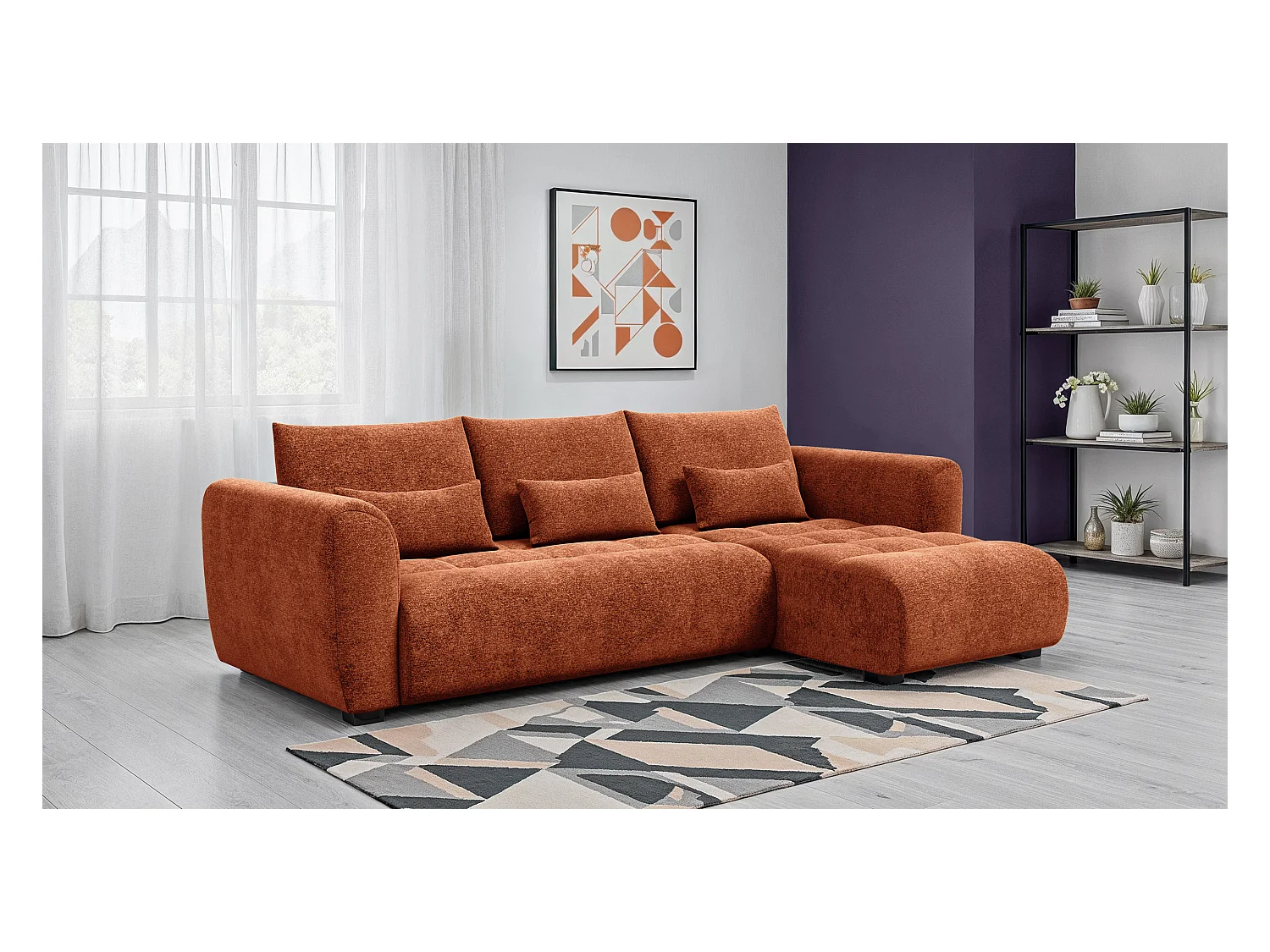 Canapé d'angle 4 places SORENO, tissu orange