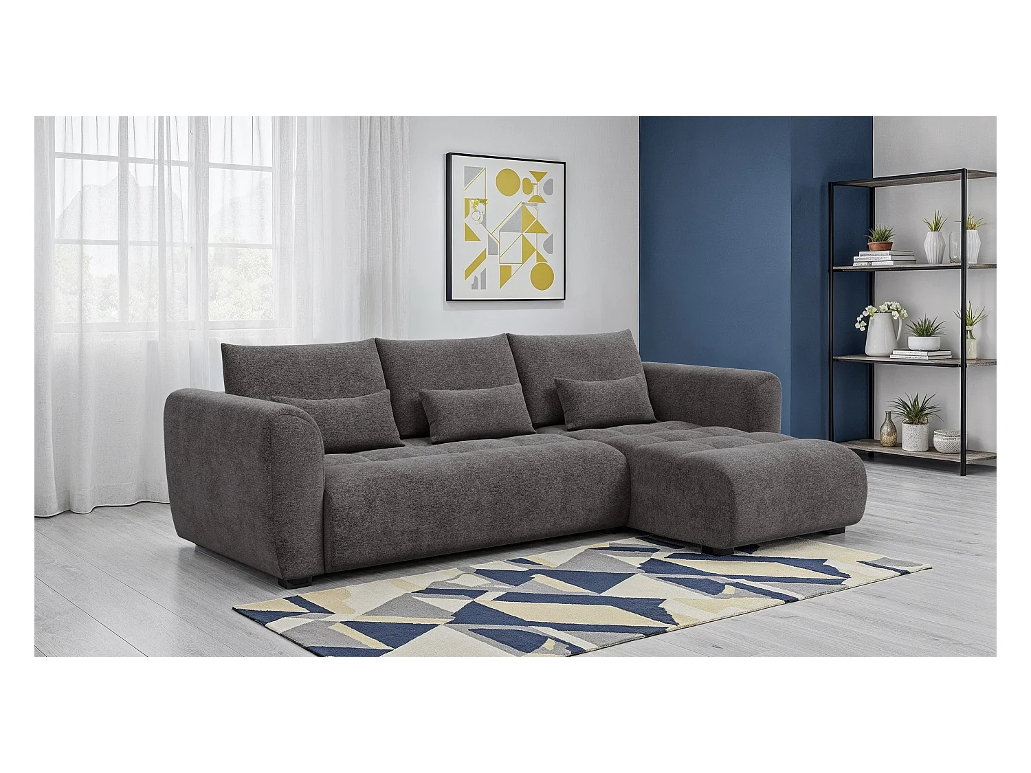 Canapé d'angle 4 places SORENO, tissu gris foncé