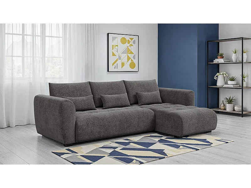 Canapé d'angle 4 places SORENO, tissu gris foncé