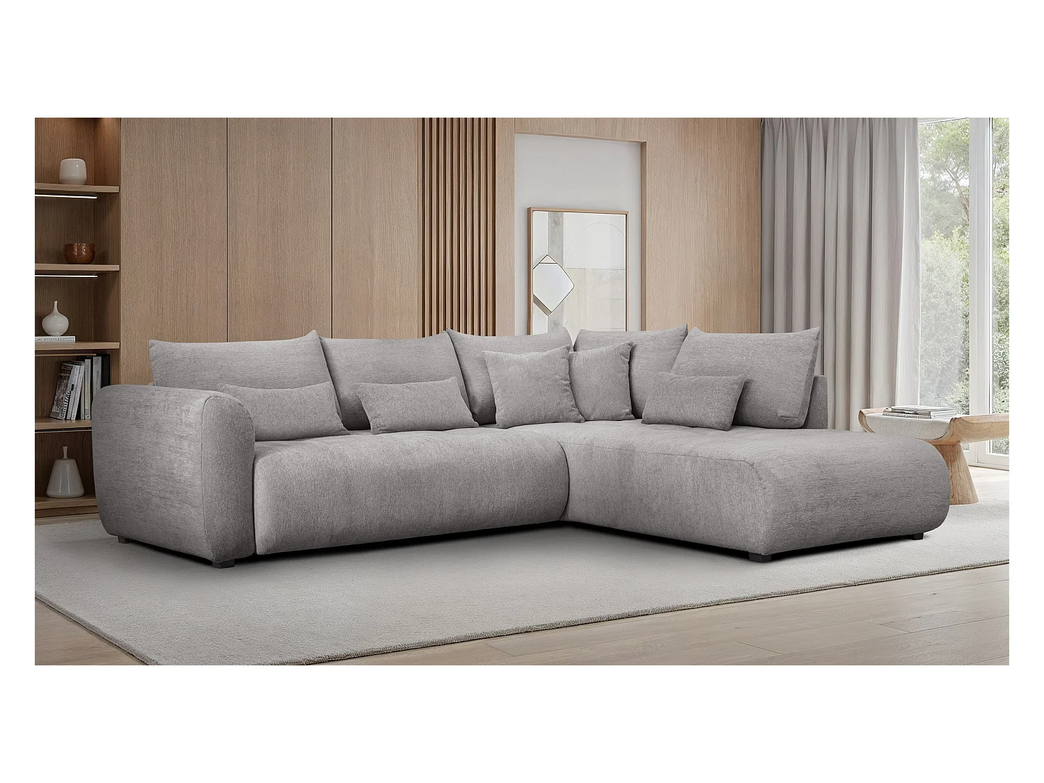 Canapé d'angle 5 places SORENO, tissu gris