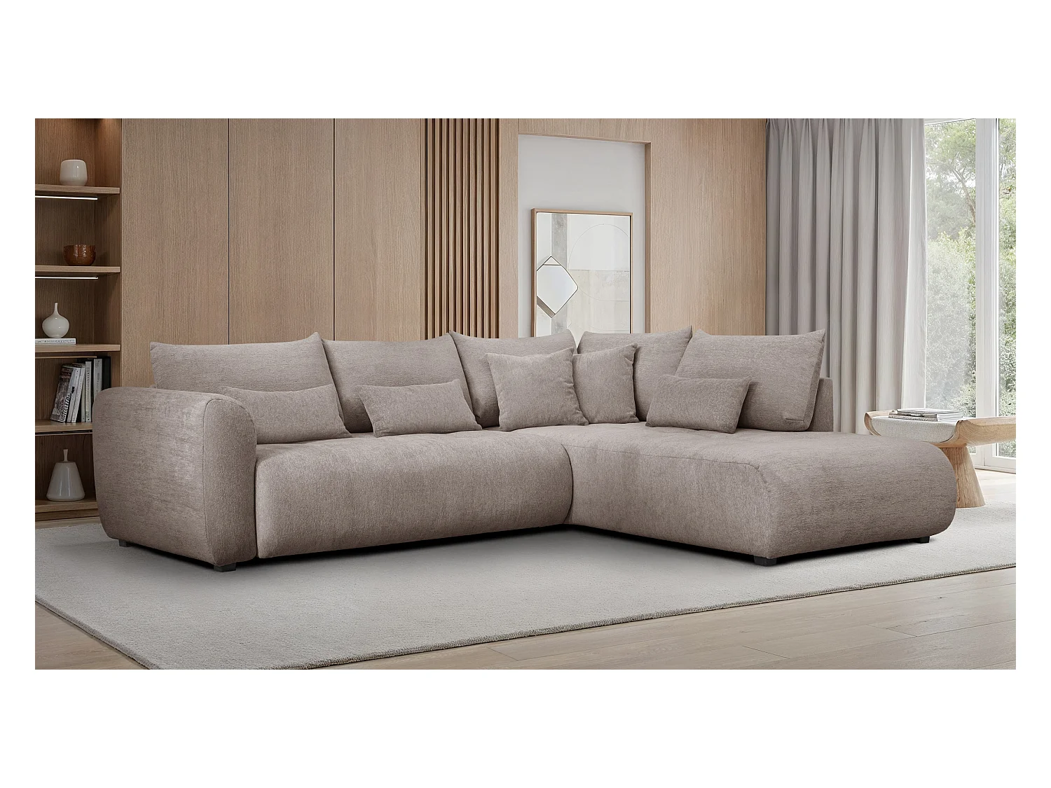 Canapé d'angle 5 places SORENO, tissu beige