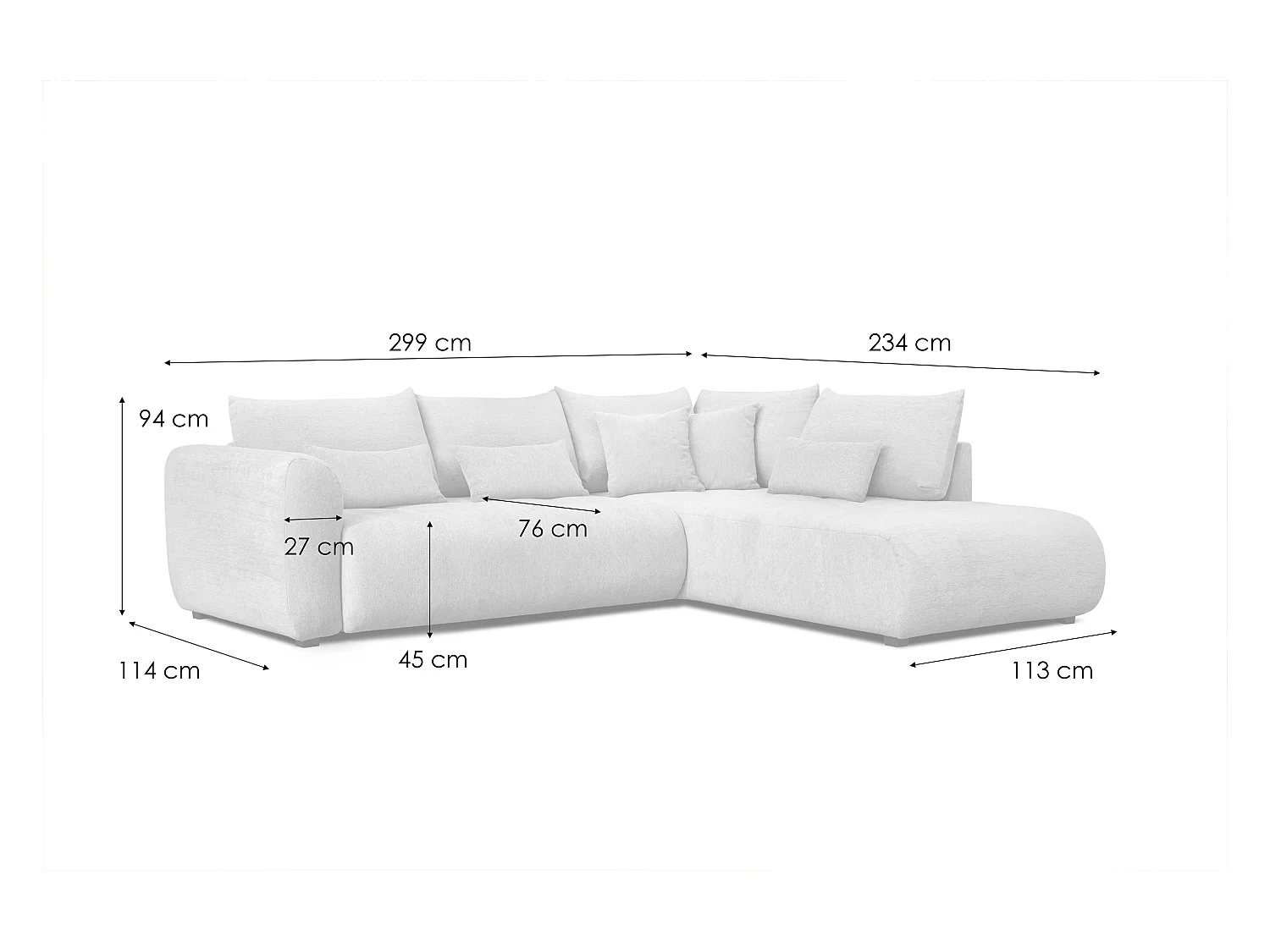 Canapé d'angle 5 places SORENO, tissu beige