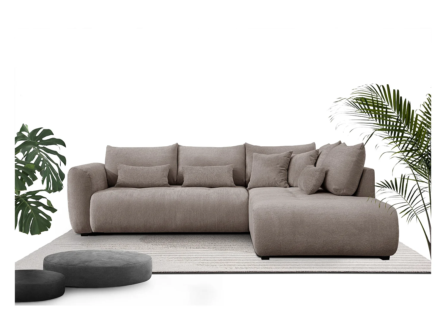 Canapé d'angle 5 places SORENO, tissu beige