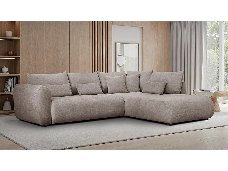 Canapé d'angle 5 places SORENO, tissu beige