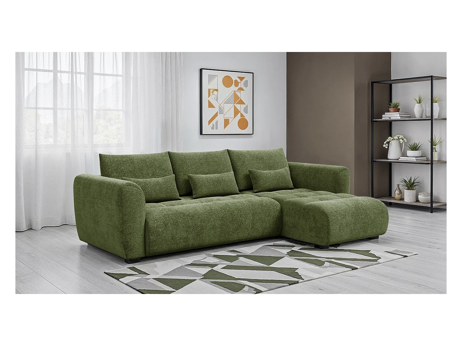 Canapé d'angle 4 places SORENO, tissu vert