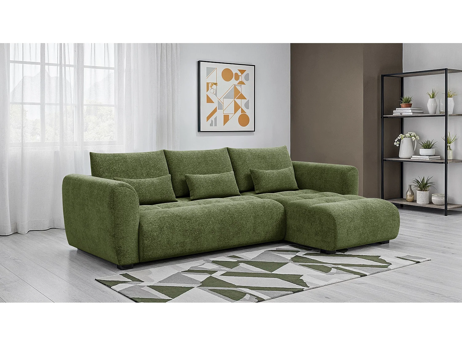 Ecksofa 4-Sitzer rechts SORENO, dunkelgrün