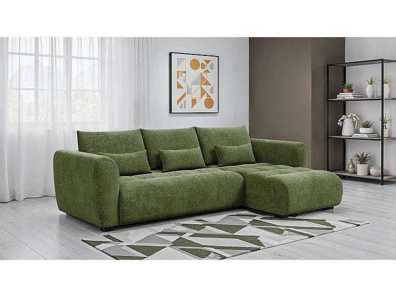 Canapé d'angle 4 places SORENO, tissu vert
