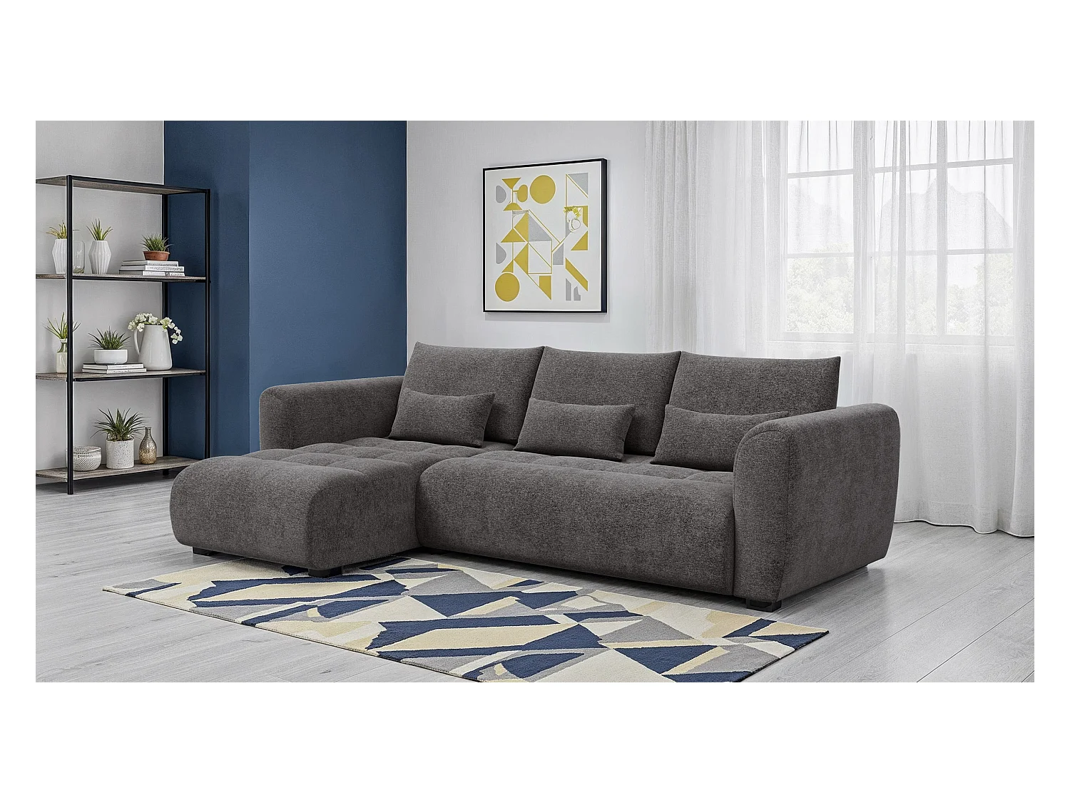 Canapé d'angle 4 places SORENO, tissu gris foncé
