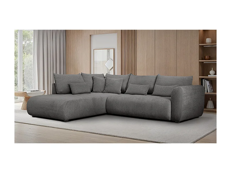 Canapé d'angle 5 places SORENO, tissu gris foncé