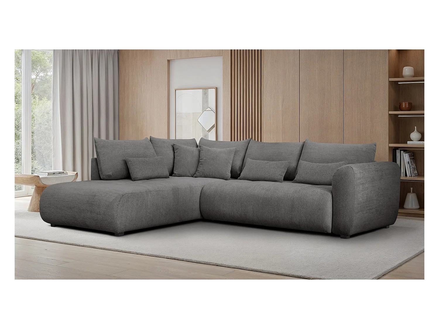 Canapé d'angle 5 places SORENO, tissu gris foncé