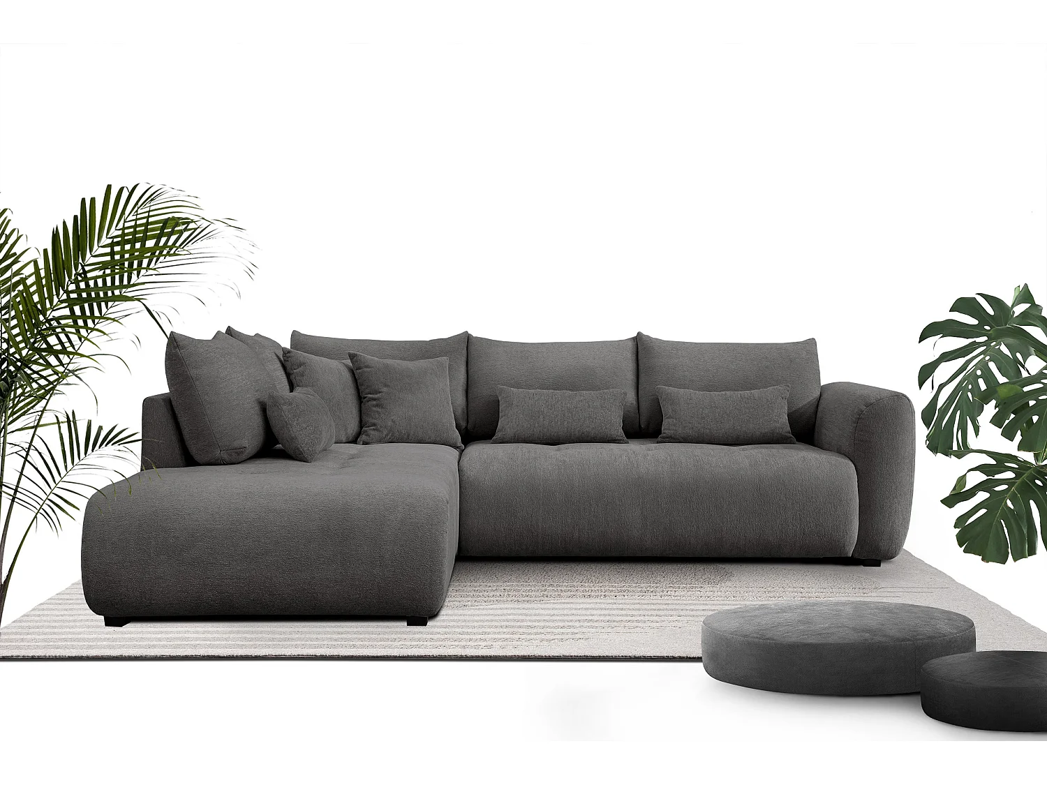 Ecksofa 5-Sitzer links SORENO, dunkelgrau