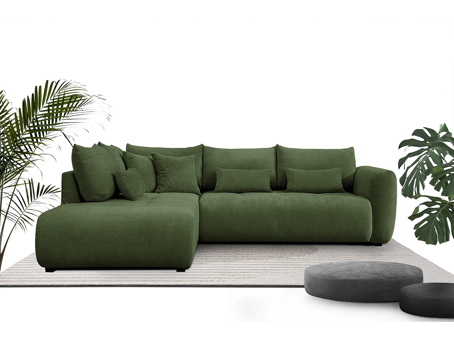 Ecksofa 5-Sitzer links SORENO, dunkelgrün