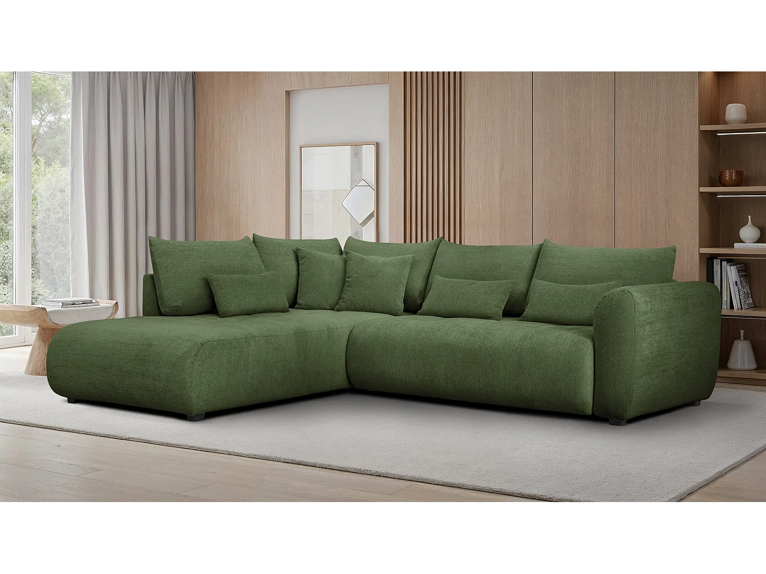 Ecksofa 5-Sitzer links SORENO, dunkelgrün