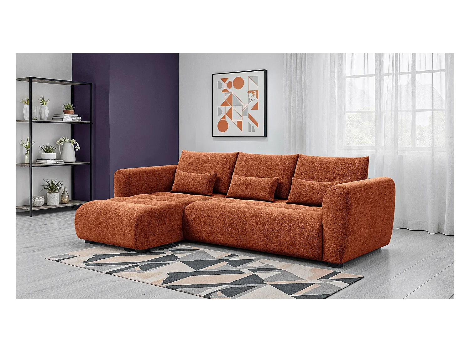 Canapé d'angle 4 places SORENO, tissu orange