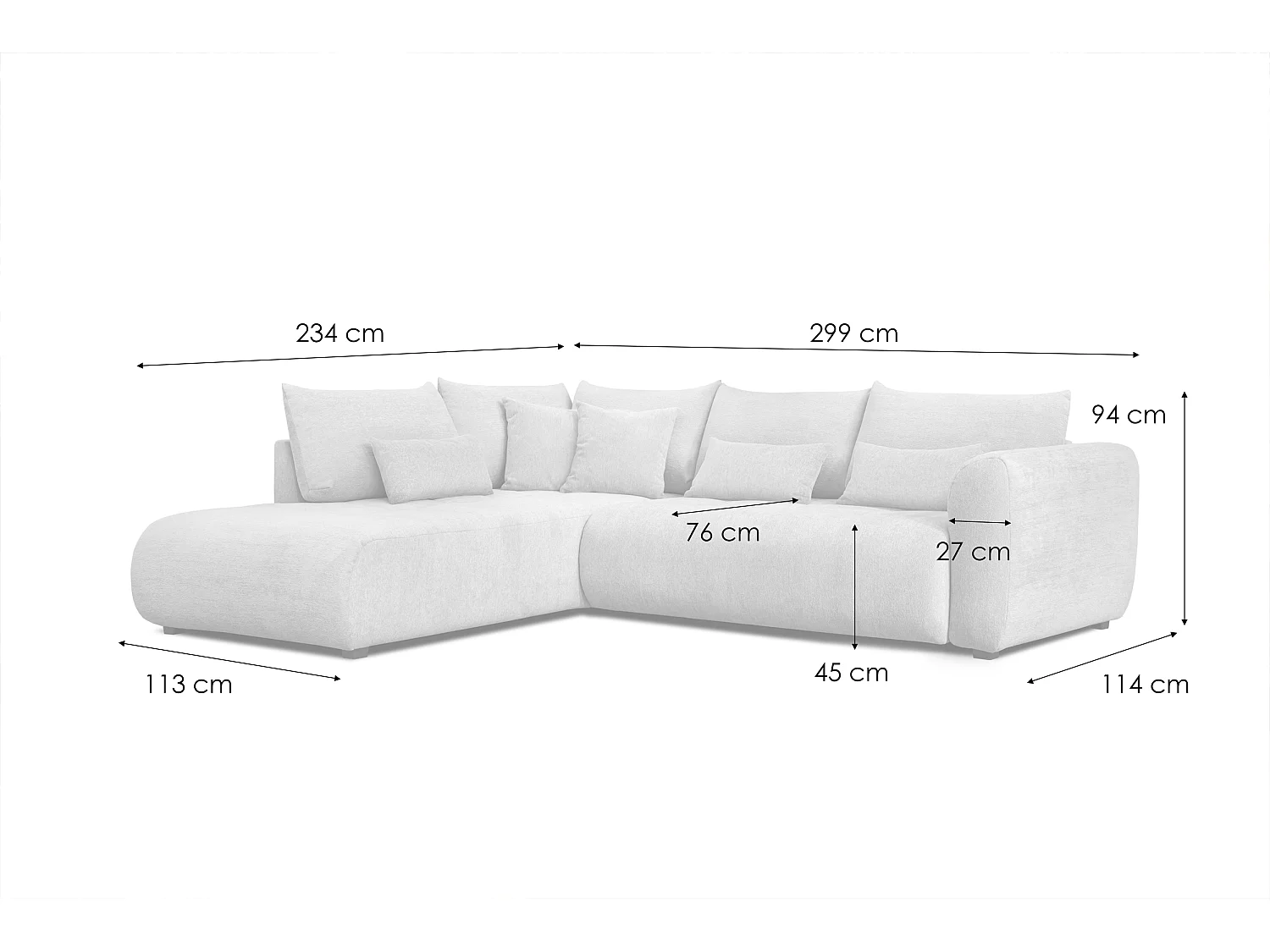 Ecksofa 5-Sitzer links SORENO, gelb