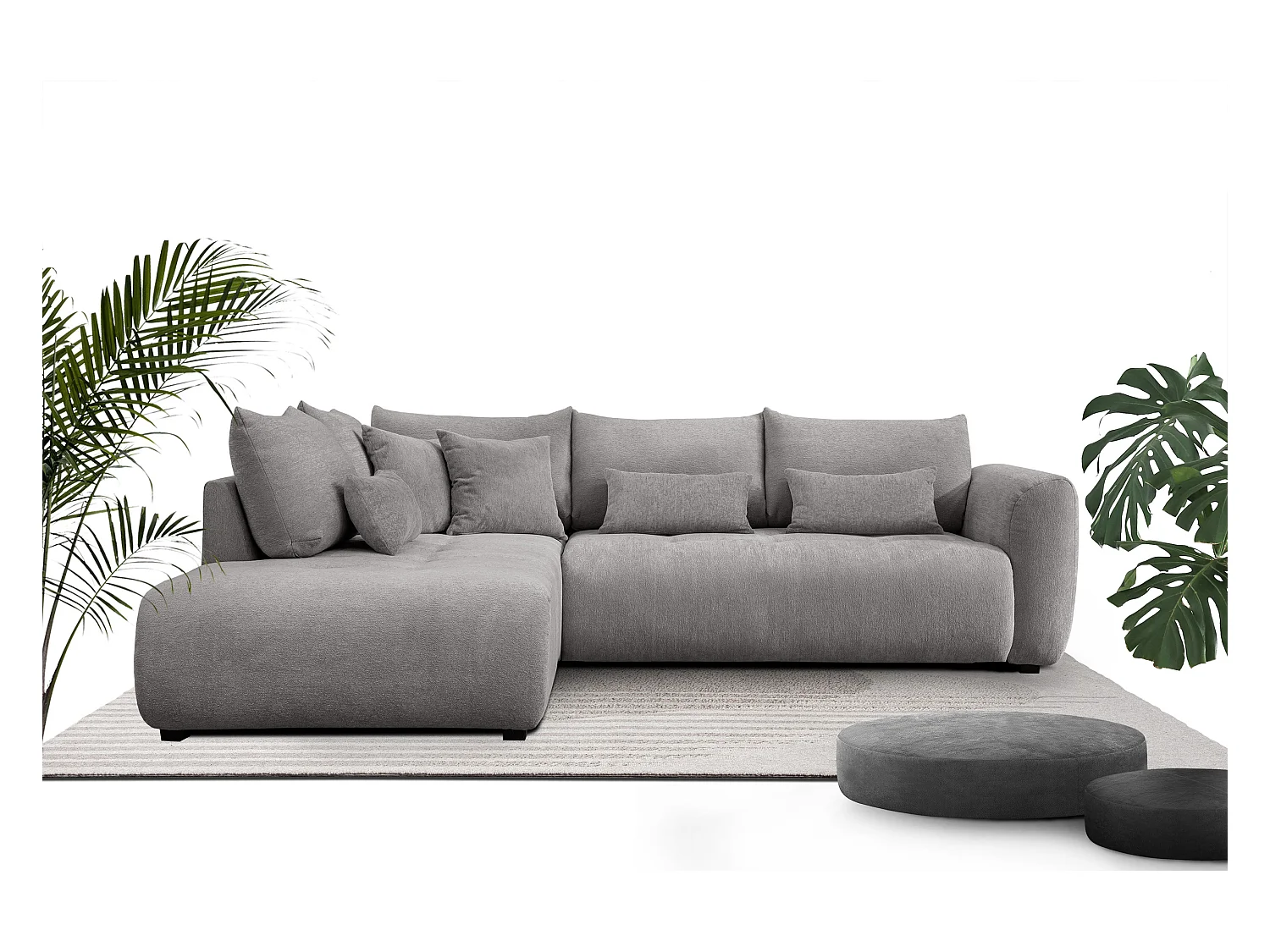 Canapé d'angle 5 places SORENO, tissu gris
