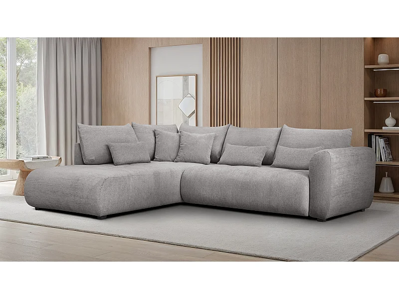 Canapé d'angle 5 places SORENO, tissu gris