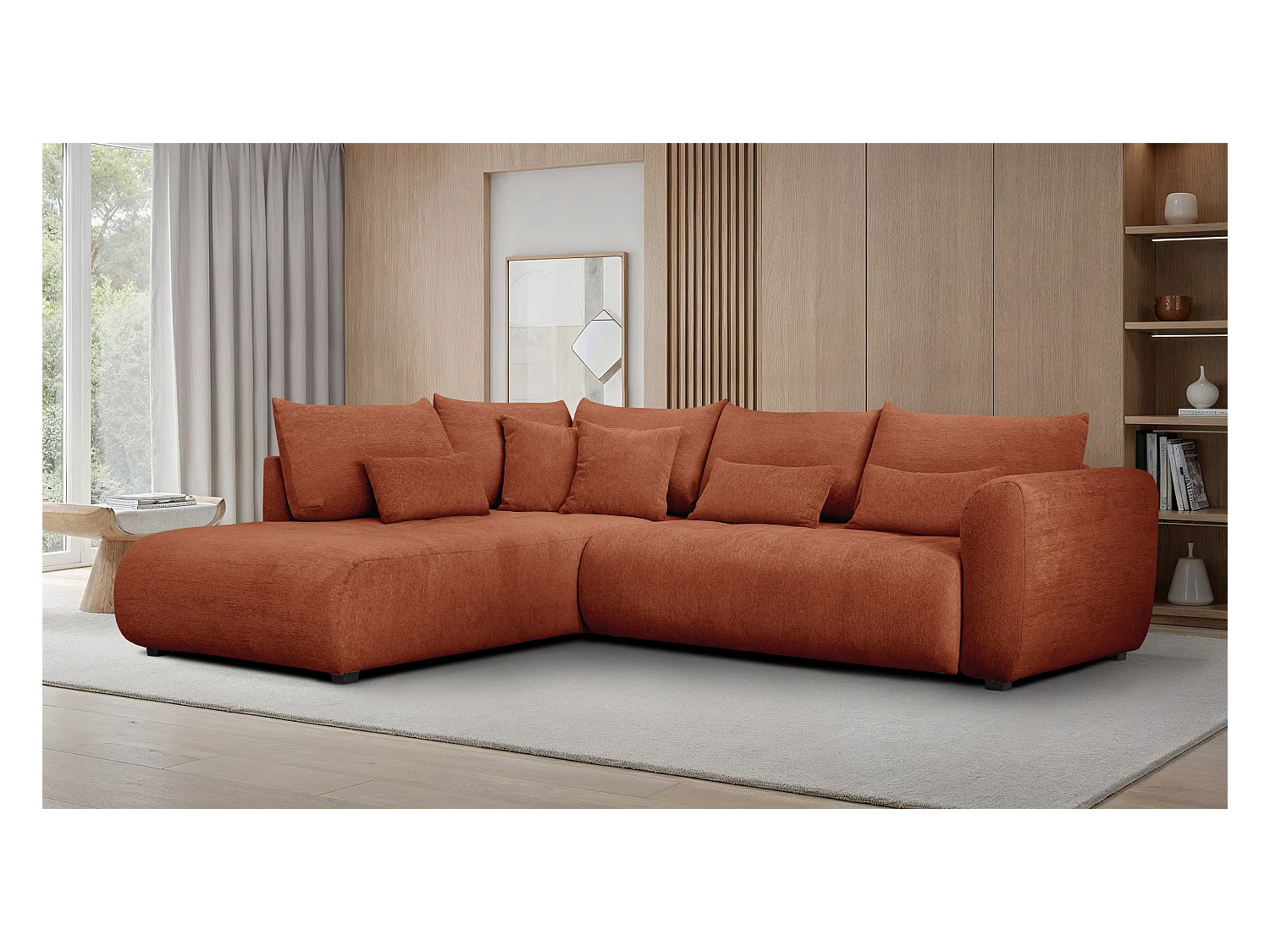 Canapé d'angle 5 places SORENO, tissu orange
