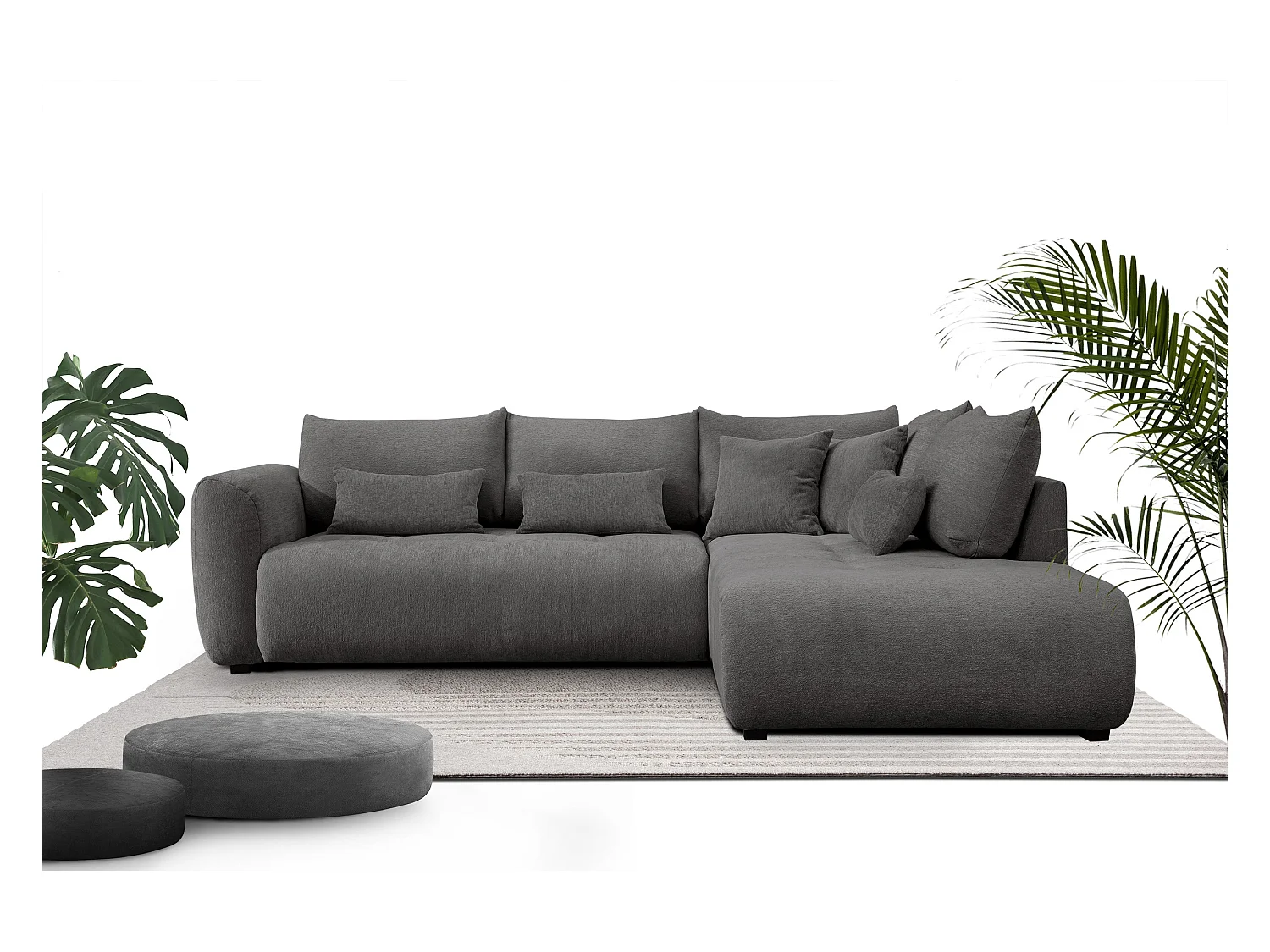 Canapé d'angle 5 places SORENO, tissu gris foncé