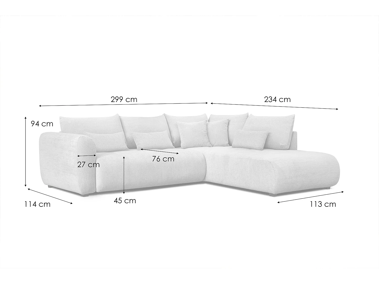 Ecksofa 5-Sitzer rechts SORENO, dunkelgrau