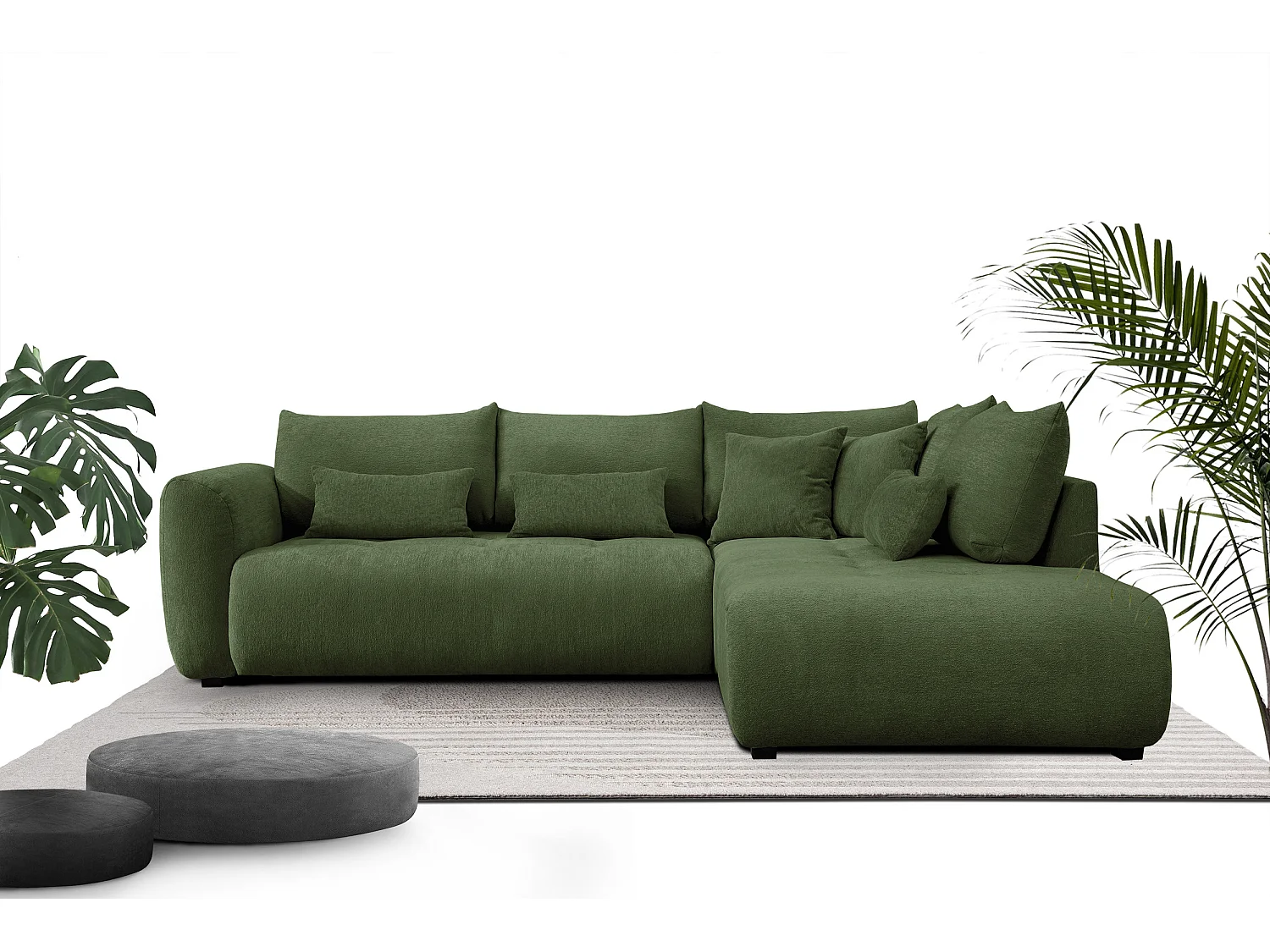 Ecksofa 5-Sitzer rechts SORENO, dunkelgrün