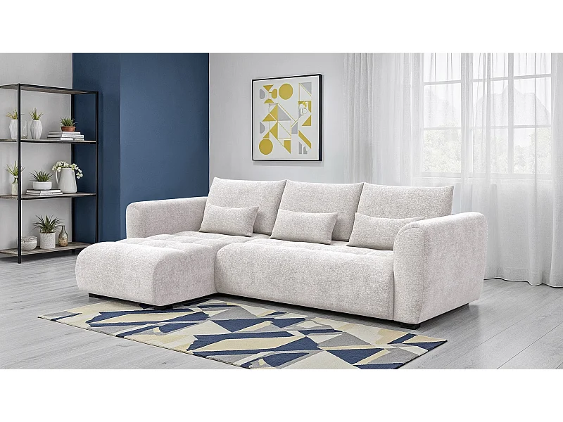 Canapé d'angle 4 places SORENO, tissu ecru
