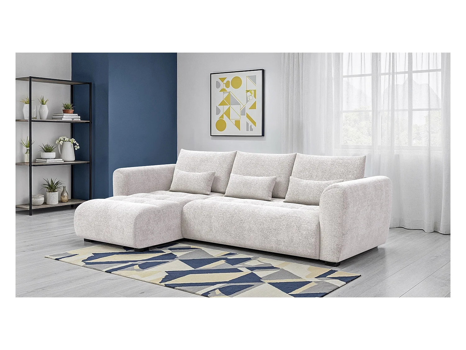 Canapé d'angle 4 places SORENO, tissu ecru