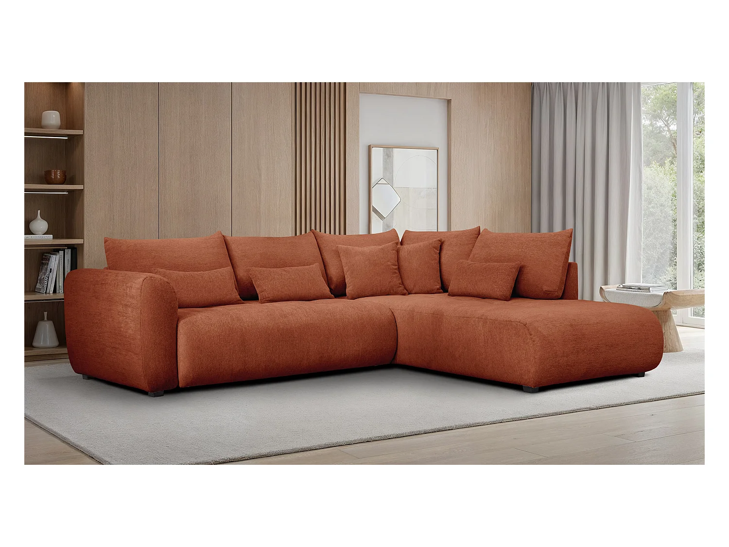 Canapé d'angle 5 places SORENO, tissu orange
