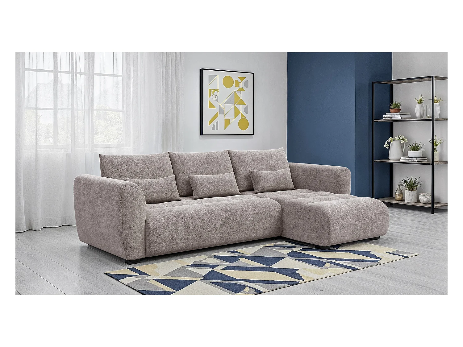 Canapé d'angle 4 places SORENO, tissu beige