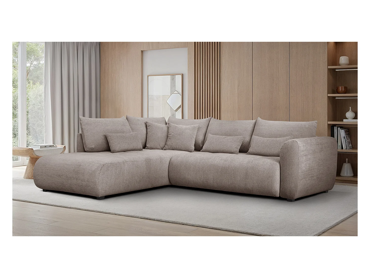 Canapé d'angle 5 places SORENO, tissu beige