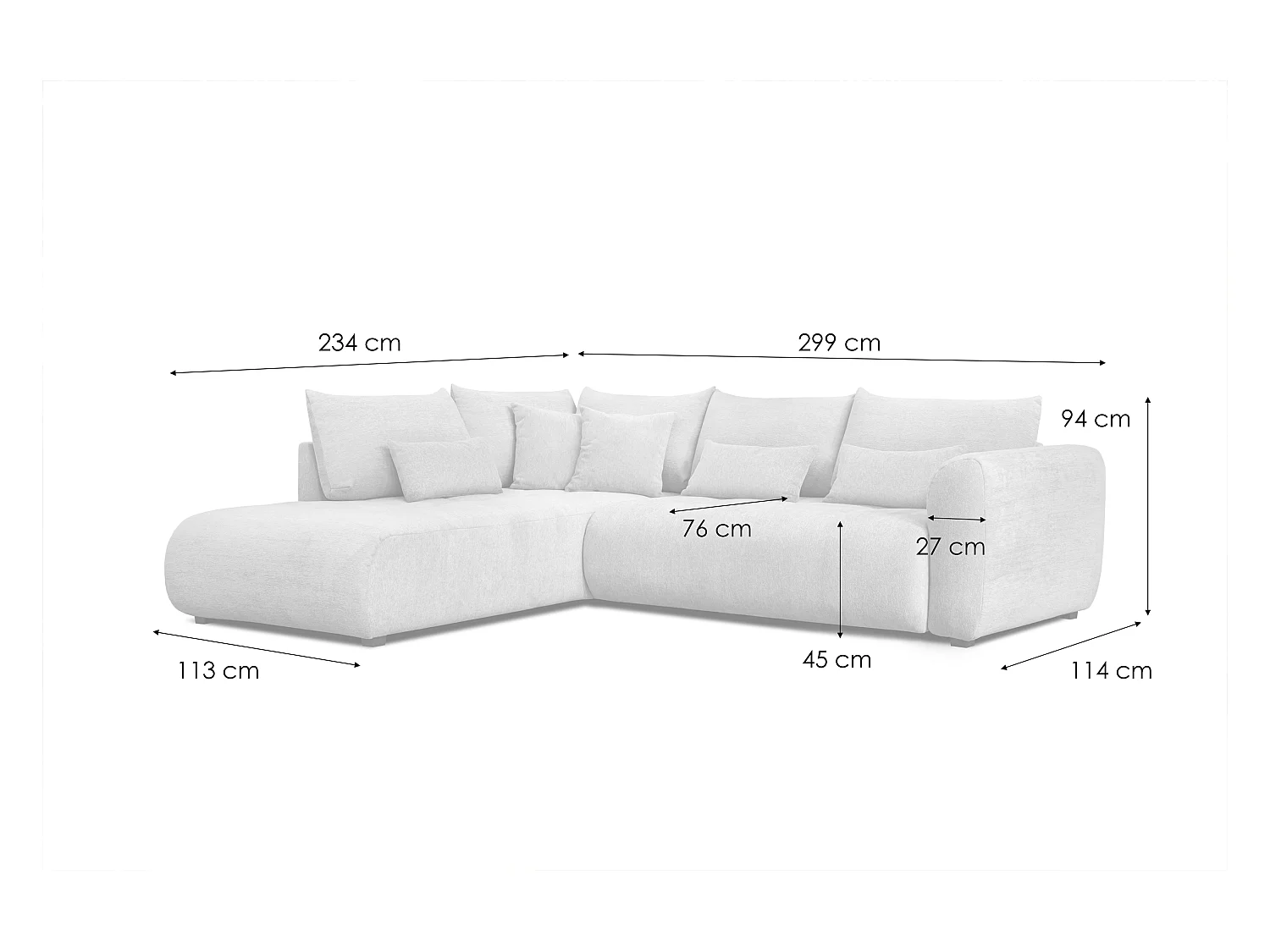 Canapé d'angle 5 places SORENO, tissu beige