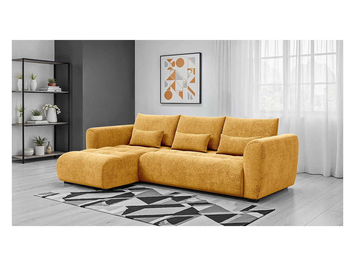 Canapé d'angle 4 places SORENO, tissu jaune