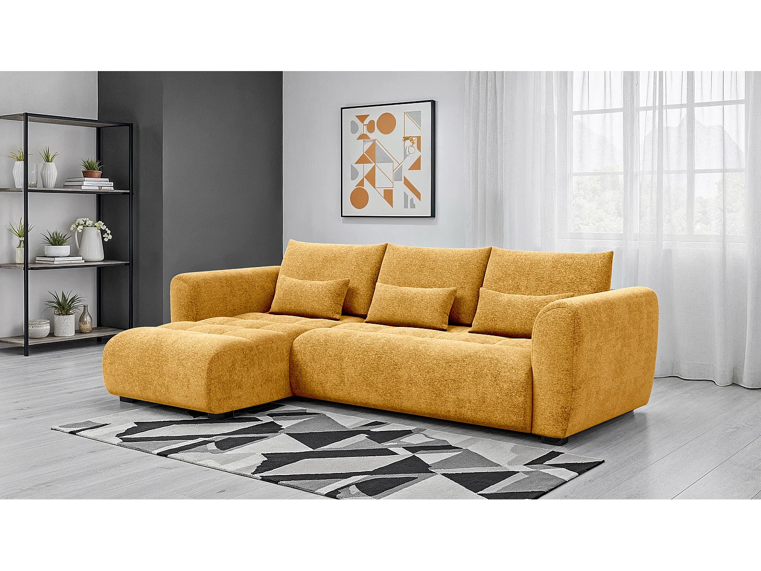 Ecksofa 4-Sitzer links SORENO, gelb