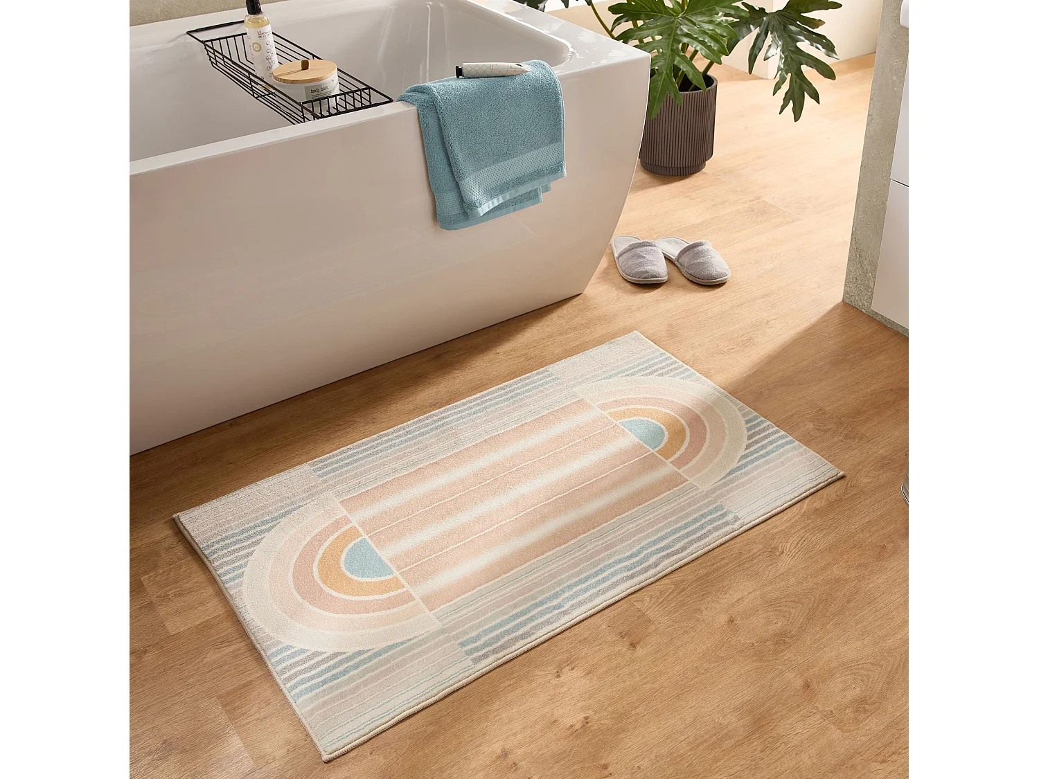 Badematte bedruckt mit weichem Flor 60x100 cm Bunt Pastell Ariella