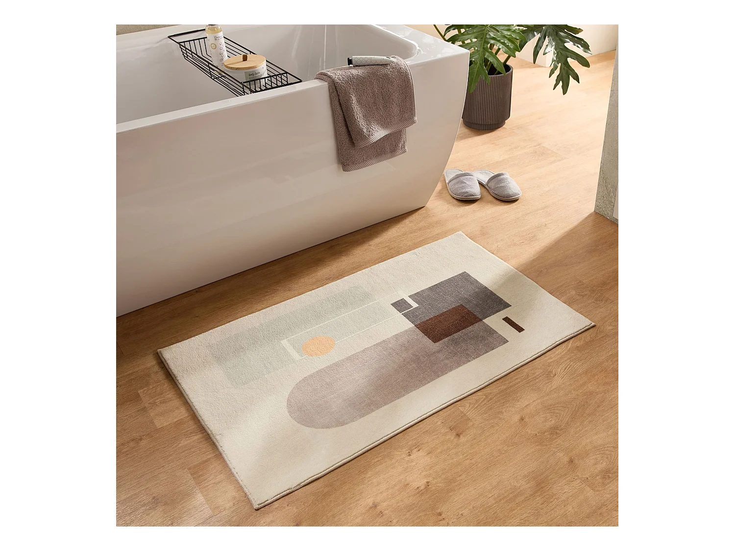 Tapis de bain imprimé à poils doux 60x100 cm gris multi Ariella