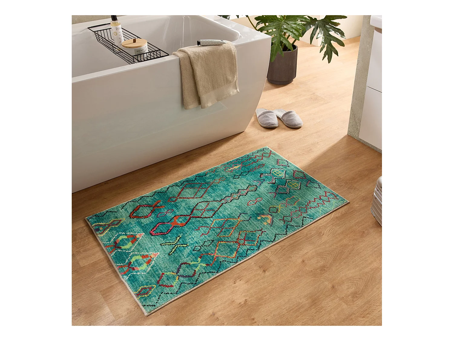 Tapis de bain imprimé à poils doux 60x100 cm turquoise Ariella