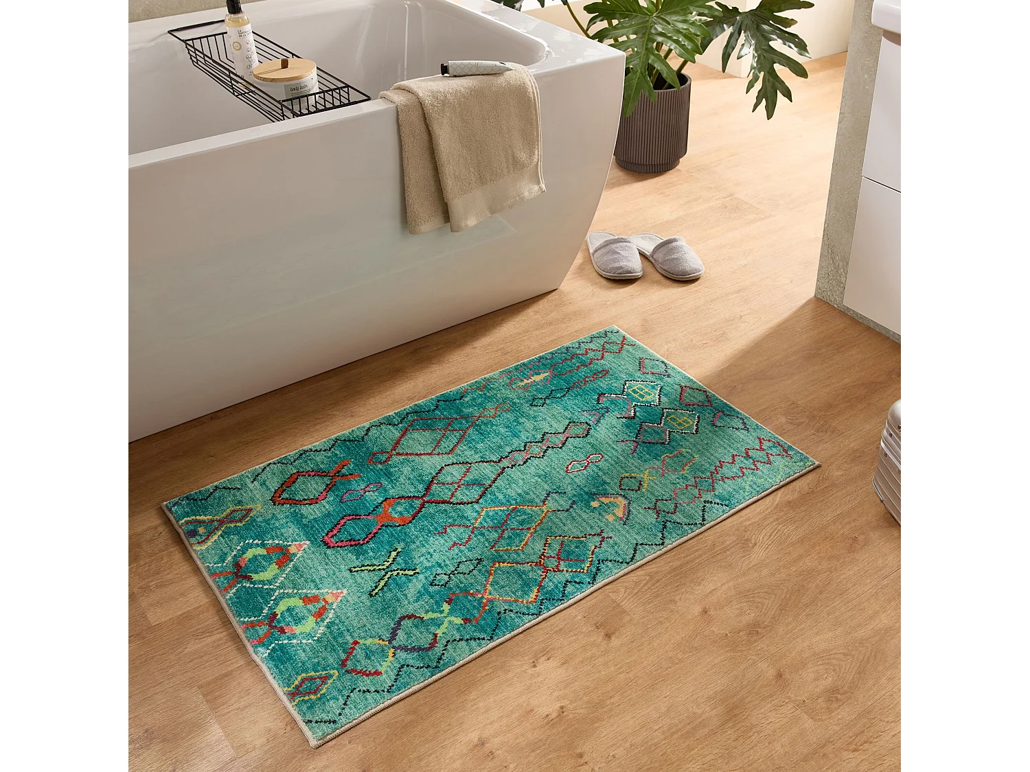 Tapis de bain imprimé à poils doux 60x100 cm turquoise Ariella