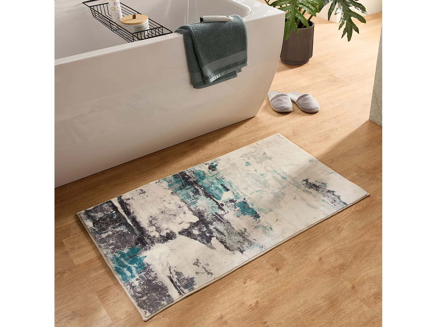 Tapis de bain imprimé à poils doux 70x120 cm turquoise multi Ariella