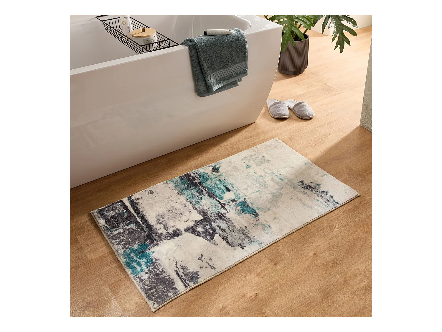Tapis de bain imprimé à poils doux 60x100 cm turquoise multi Ariella