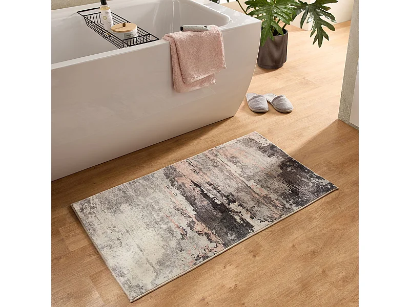 Tapis de bain imprimé à poils doux 70x120 cm rose multi Ariella