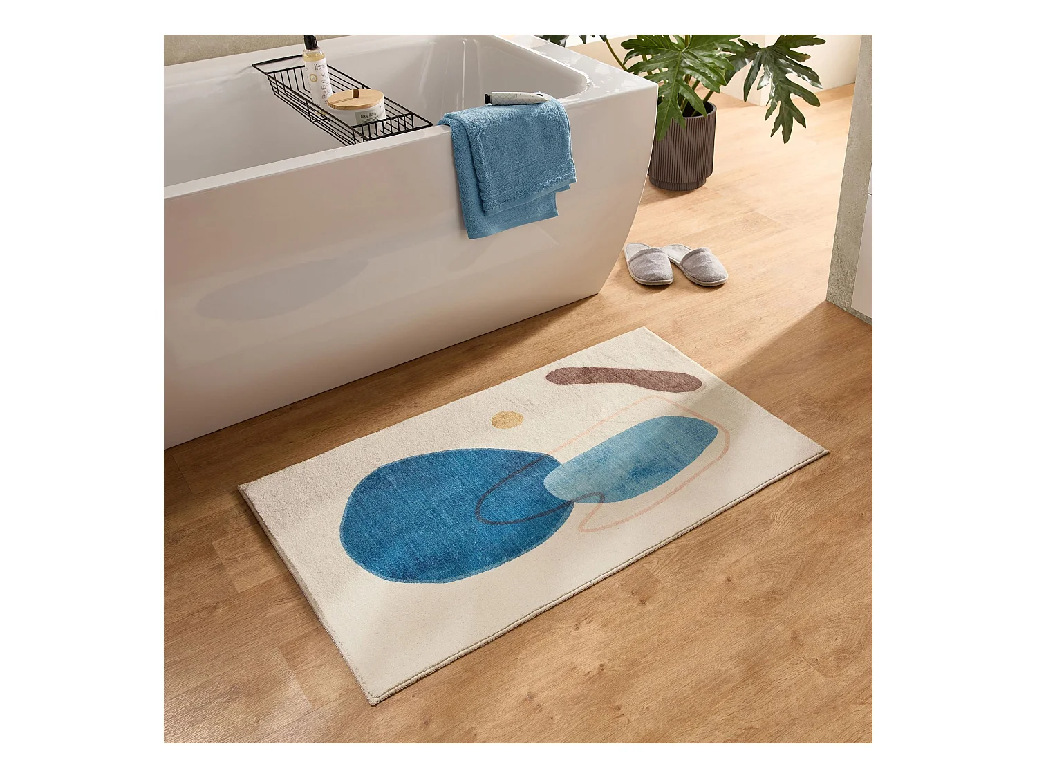 Tapis de bain imprimé à poils doux 60x100 cm bleu multi Ariella