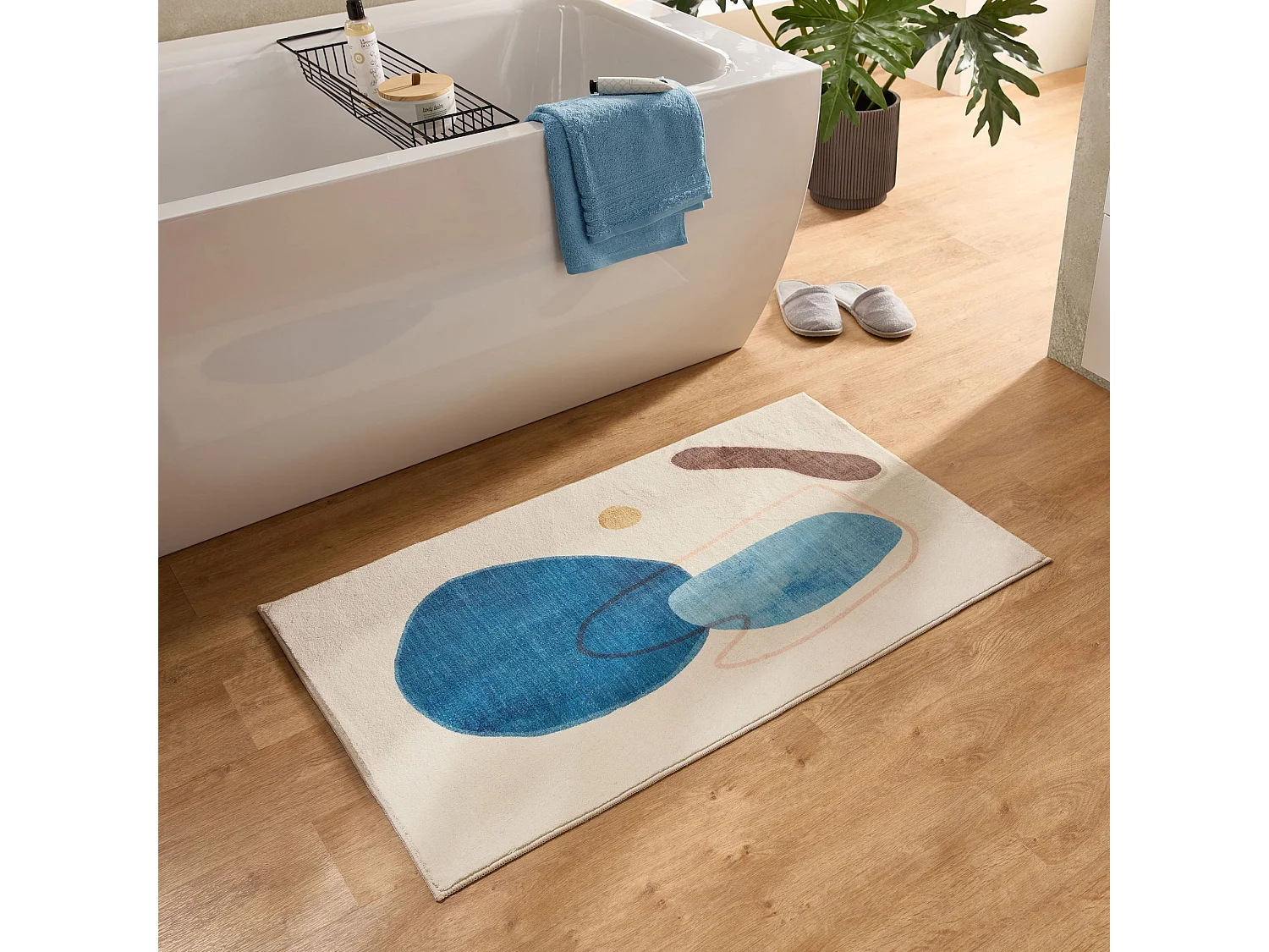 Tapis de bain imprimé à poils doux 70x120 cm bleu multi Ariella